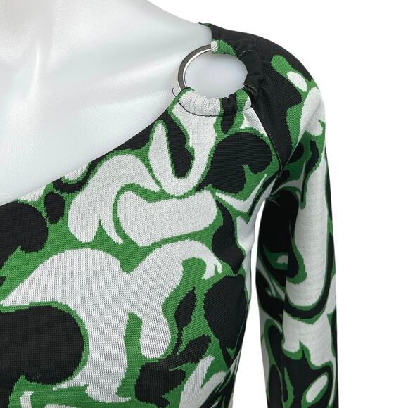 Zara Green Multicolor One Shoulder Ring Abstract Long Sleeve Crop Top Size S - Picture 3 of 5